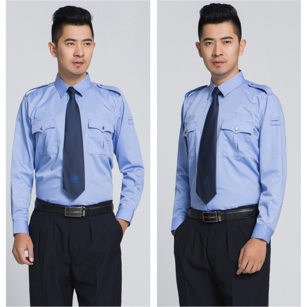 保安藍色長袖襯衫